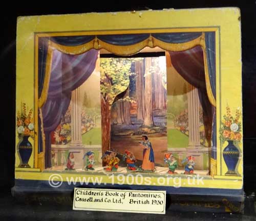 Toy theatre, inside the back cover of a large book of pantomime stories, 1930s