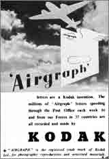thumbnail: 1943 magazine advert for Kodak which was responsible for photographically reducing the mail from forces overseas.