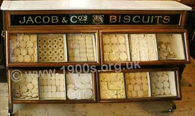 Display case for biscuits from the 1940s.