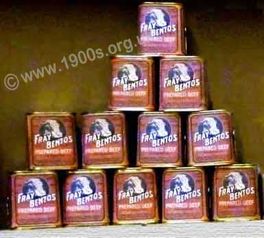 Tins of Fray Bentos corned beef, an English staple in the shortages after WW2