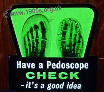 X ray device, pedoscope screen, to show fit of shoes.