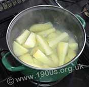 Potatoes and parsnips being boiled