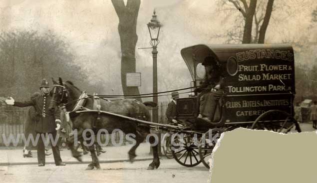 Horse-drawn greengrocers delivery cart, early 1900s London
