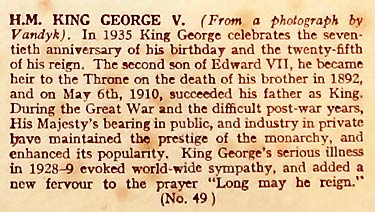 Cigarette card information on King George V