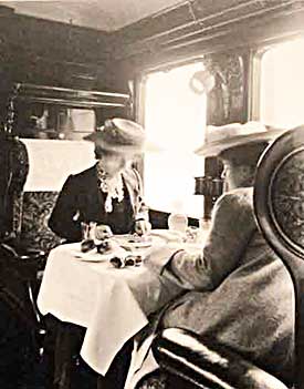 Old photo of eating inside a Pullman car