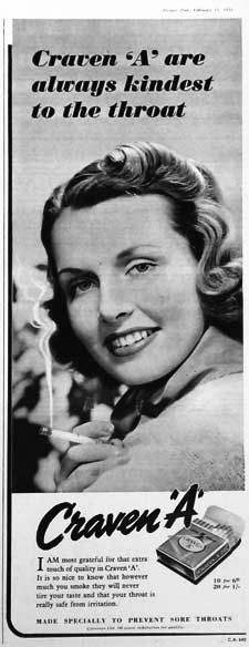 Advert in a 1939 magazine for Craven A cigarettes