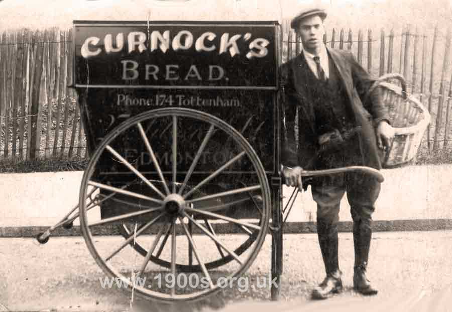 Baker's hand cart delivery, about 1920, UK