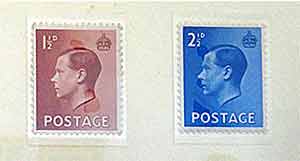 One and a half pence and twopence Edward VIII postage stamps