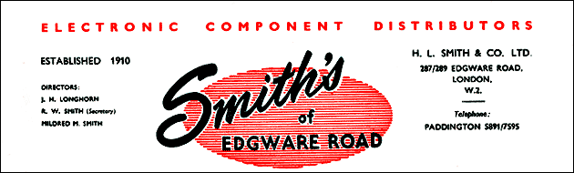 Advert for H L Smith, one of the many shops in the Edgware Road selling post-war electronic components