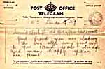 1938 standard style telegram issued by the British GPO (General Post Office), thumbnail