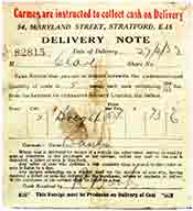 1939 receipt / delivery note from the London Co-op for 'Derby Bights' coal at a cost of 55 shillings/ton ('2-75p in decimal currency).