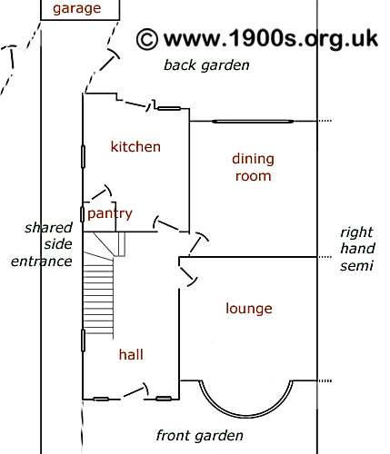 Ground plan of the 1930s house, adapted later with a garage and access