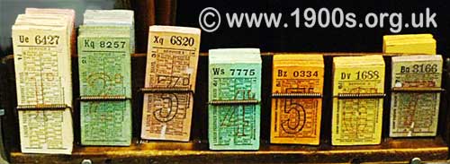London bus tickets as used on London buses during and just after World War Two.