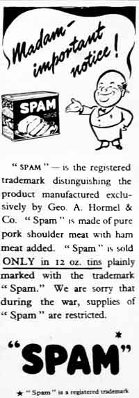 1940s magazine advert for Spam