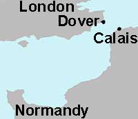 Relative distances from England to Calais and Normandy