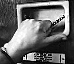 Emergency train communication cord inside a 1940s British train