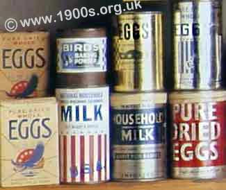 Tins and packets of dried eggs, sent to Britain from the USA in World War Two