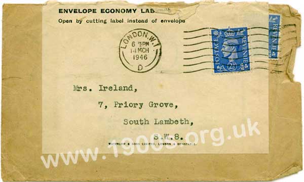 1940s economy label showing how it enabled an envelope to be reused
