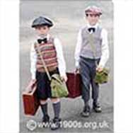 evacuees holding their suitcases and gasmasks