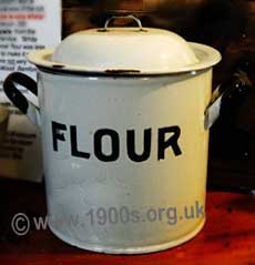 Enamel flour bin, typical of those used before the 1950s