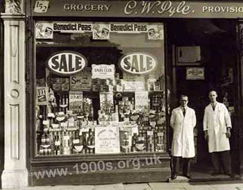 North London family grocer's shop in 1945