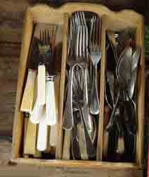 Whitewood cutlery box, common in 1940s and 1950s Britain
