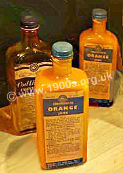 Bottles of orange juice and cod-liver oil, distributed to pre-school children in Britain during WW2