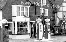 Typical old style petrol station, known as a garage, 1940s, 1950s and 1960s Britain