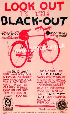 Poster labelling the requirements for dimming bicycle lights in the WW2 blackout