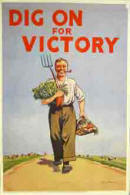 WW2 grow their own vegetables poster, 'Dig On for Victory'.