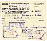 1946 interim British release certificate from WW2 to the Territorial Reserves