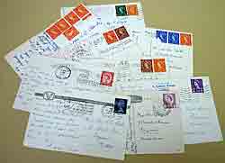 Postcards showing pre-decimal Elizabeth II UK postage stamps - thumbnail.