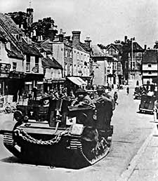 Tanks in an English street during World War Two