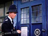 Police phone box, common on the streets of the UK in the 1940s and 50s, looking like Dr Who's Tardis