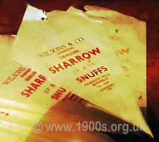 Paper bags printed with an advert for Sharrow's snuff, c1930s