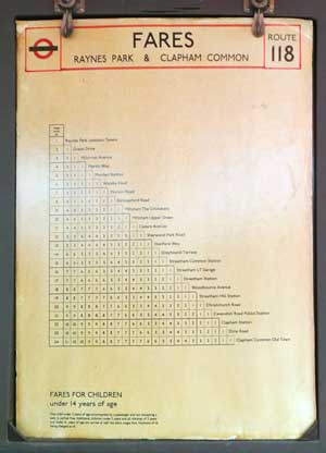 Grid displayed on London buses in the mid 1900s showing 'fare stages' between bus stops