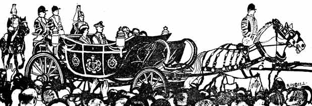 Postillion, drawing in old newspaper: he is dressed like a jockey and guides the coach while sitting on a leading horse