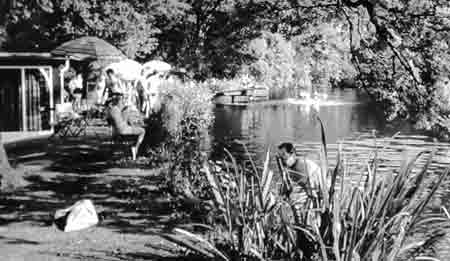 Swimming area on a river, 1950s Britain