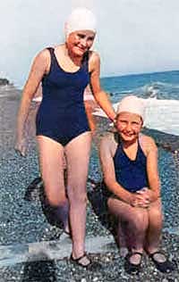 Swimming costumes and swimming caps, 1950s