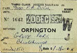 Front of 1954 UK train season ticket