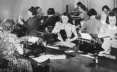 A typing pool of typists, 1950s