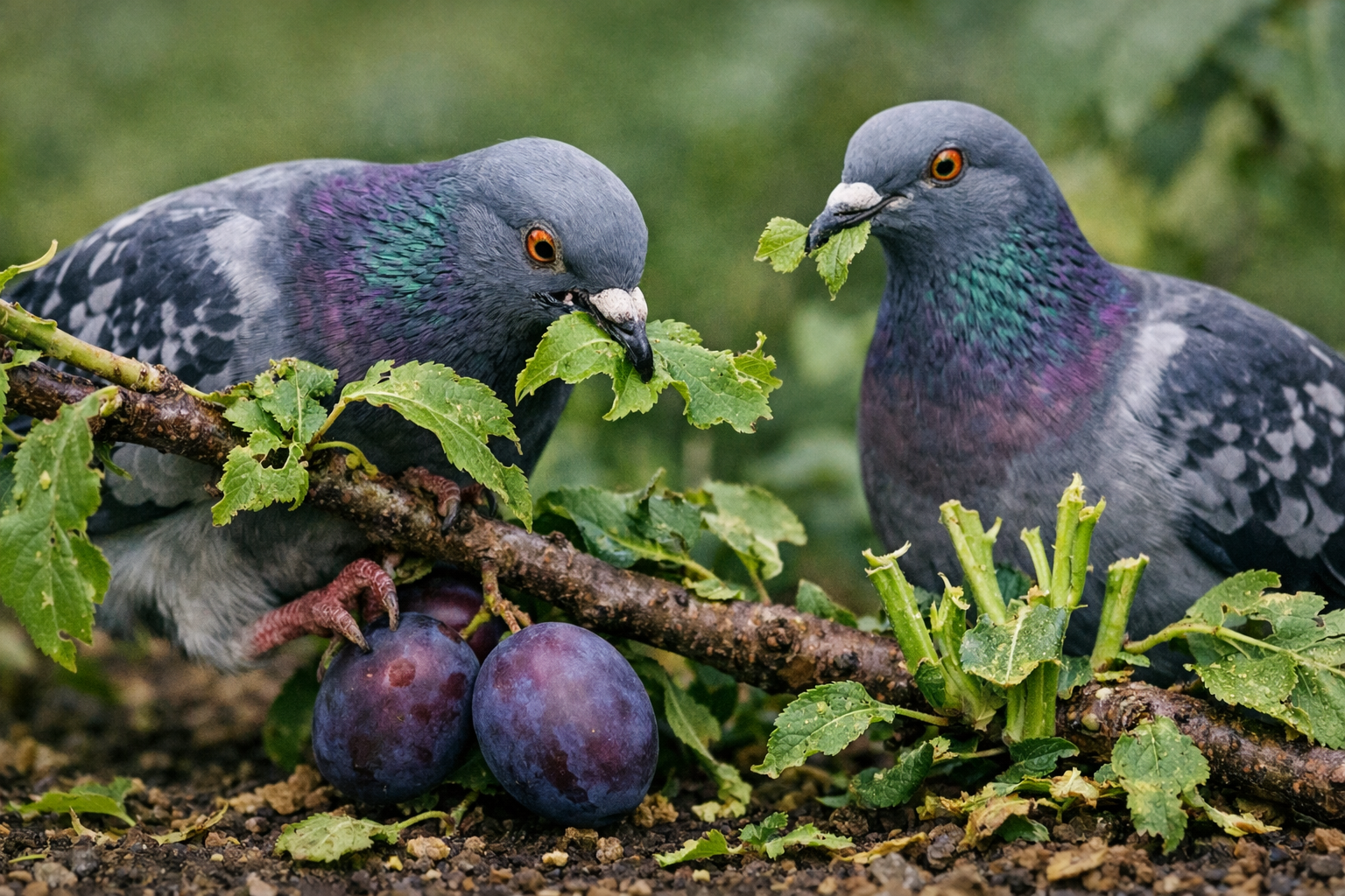 pigeons damaging garden plants or fruit trees