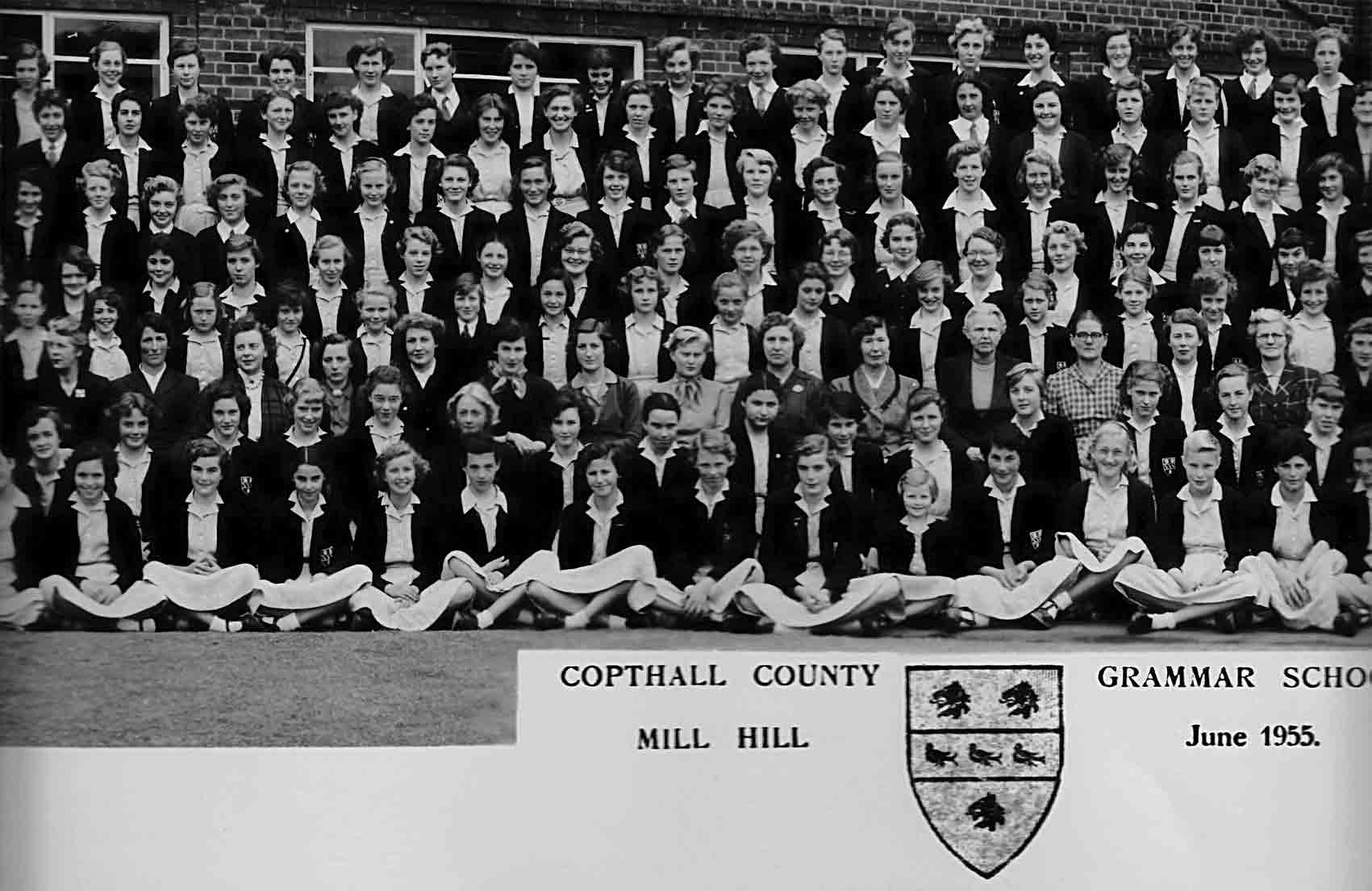 Third left section of the 1955 school photograph for Copthall County Grammar School