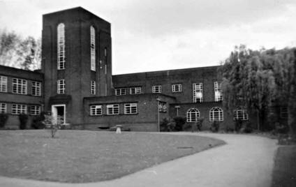 The front entrance of Copthall County Grammar School in the 1950s.