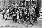 Practice for evacuation day from Silver Street School, August 1939.