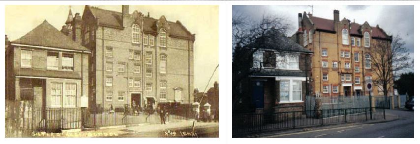 an old and more modern photo of Silver Street school, Edmonton