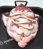 Fat off-cuts in roasting pan