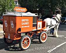 vintage milk delivery float, United Dairies, back, coloured