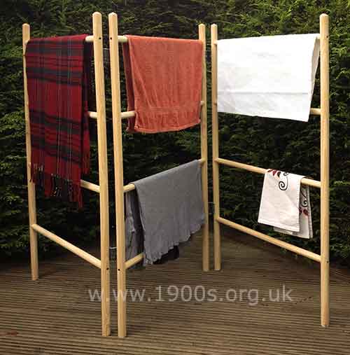 Old wooden clothes horse used for drying or airing the washing indoors in bad weather in the early 1900s.