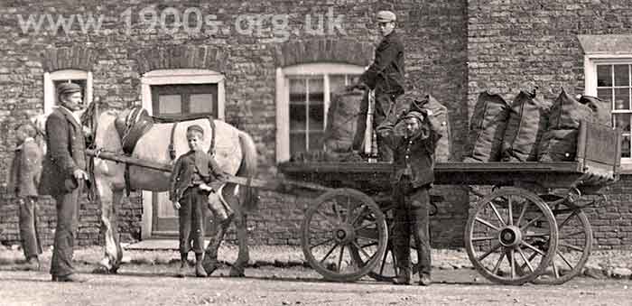 Coal delivery in sacks
by horse and cart in early 1900s Yorkshire.